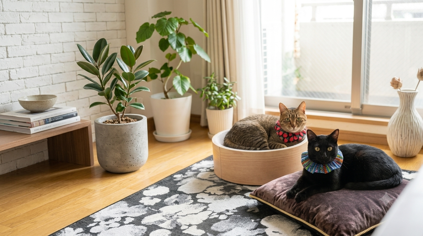 50代シングルマザーと暮らす猫、リビングでくつろぐ様子